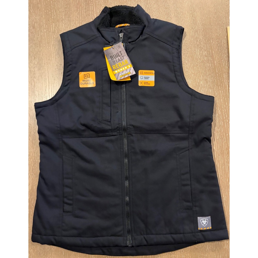 Ariat Women's Rebar Duracanvas Black Work Vest Large Full Zip Quilted Lined
